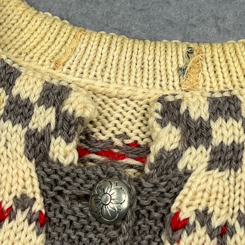 VTG Nordic Cardigan Womens Large* Norwegian Sweater Beige Fair Isle Wool Button - Picture 2 of 11